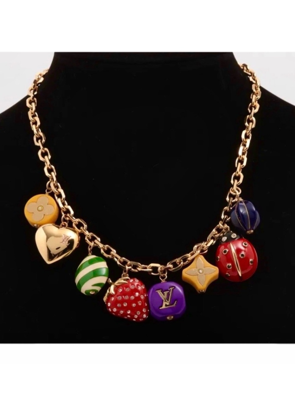 Louis Vuitton multicolor Fraise necklace RARE  heart,strawberry,ladybug